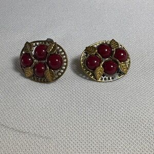 Vintage Gold and Red Clip-On Earrings